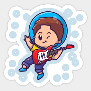 Cute Astronaut Boy Playing Guitar Cartoon Sticker